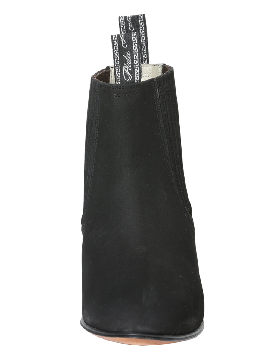 El Canelo Plata Botin Charro Ankle Boot - Black Nubuck 3663