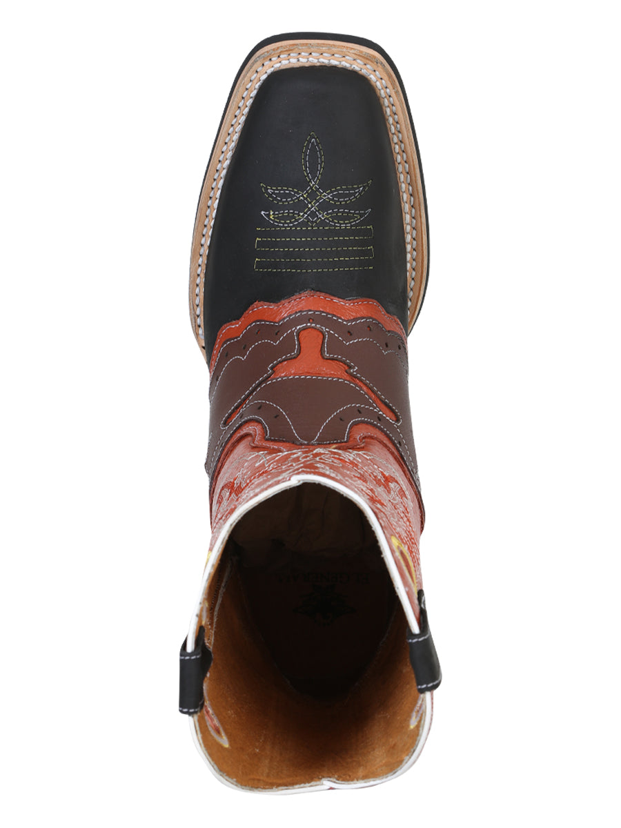 El General Men's Narrow Square Toe Cowboy Boot - Crazy Black 33305