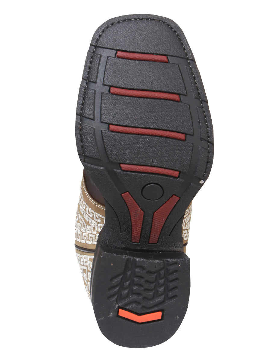 El General Men's Narrow Square Toe Cowboy Boot - Dark Brown - Bull Embroidery 33309