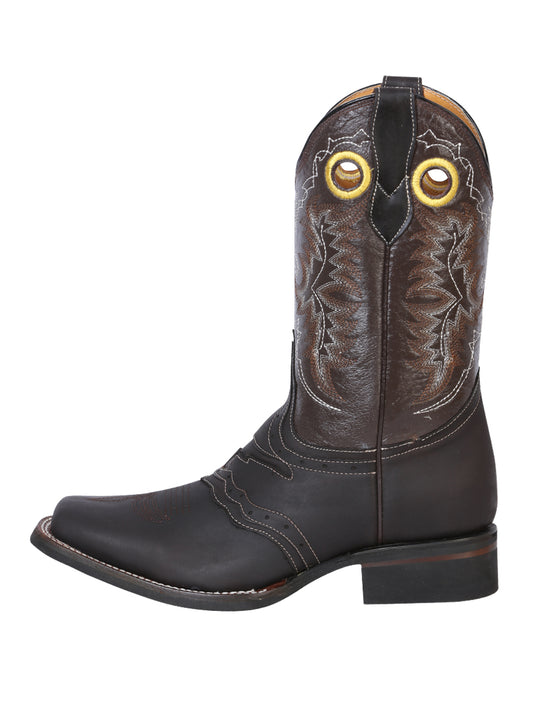 El General Men's Narrow Square Toe Cowboy Boot - Crazy Dark Brown Bull 33311