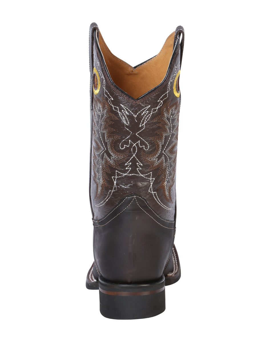 El General Men's Narrow Square Toe Cowboy Boot - Crazy Dark Brown Bull 33311
