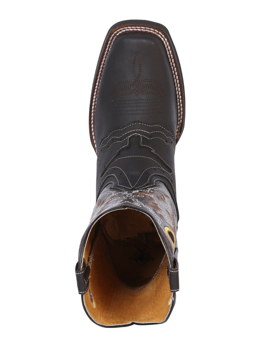 El General Men's Narrow Square Toe Cowboy Boot - Crazy Dark Brown Bull 33311