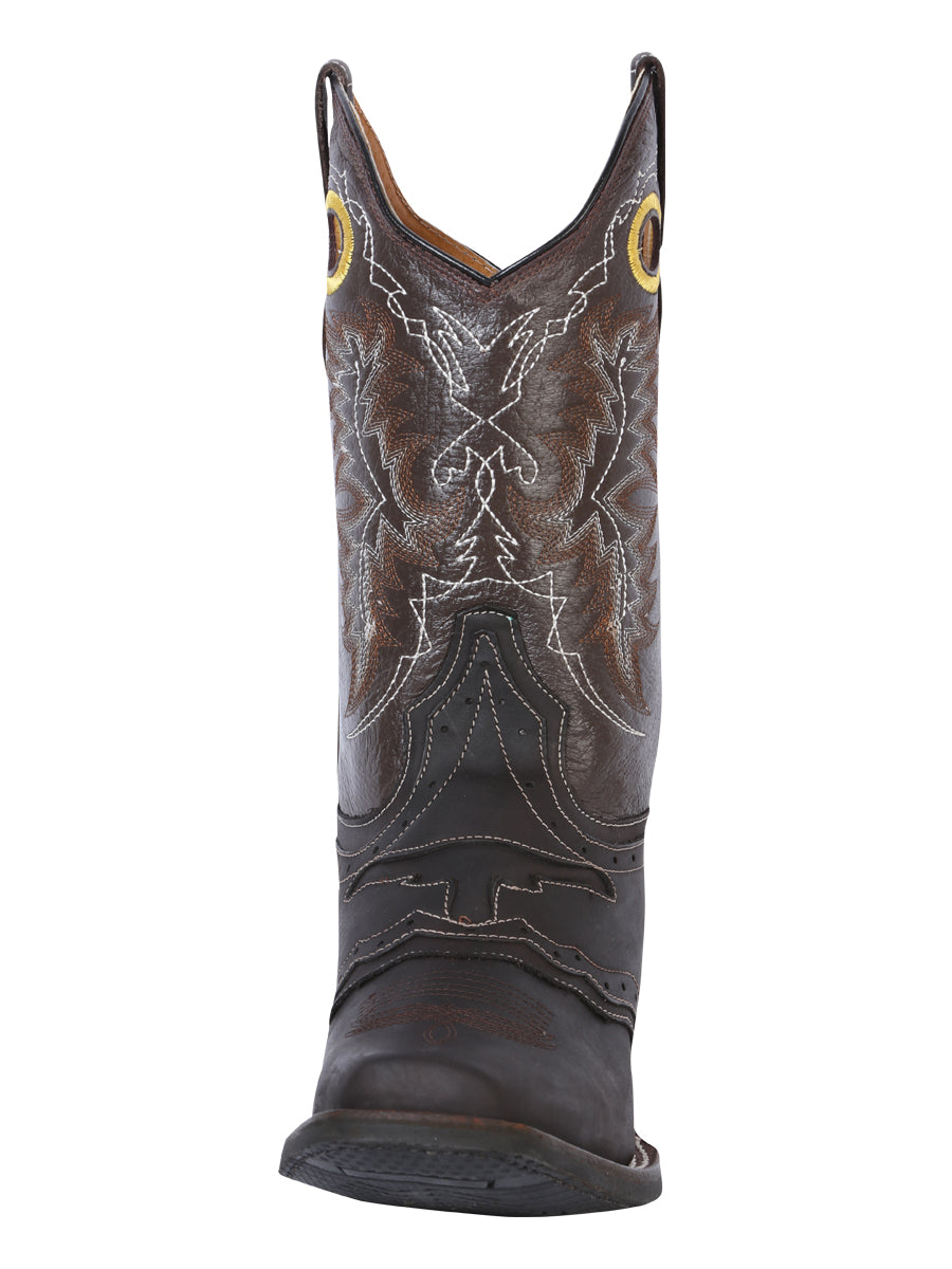 El General Men's Narrow Square Toe Cowboy Boot - Crazy Dark Brown Bull 33311