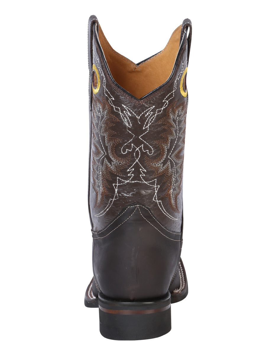 El General Men's Narrow Square Toe Cowboy Boot - Crazy Dark Brown Bull 33311
