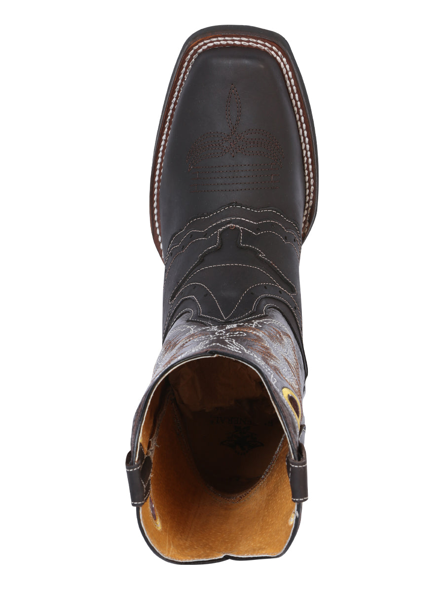 El General Men's Narrow Square Toe Cowboy Boot - Crazy Dark Brown Bull 33311