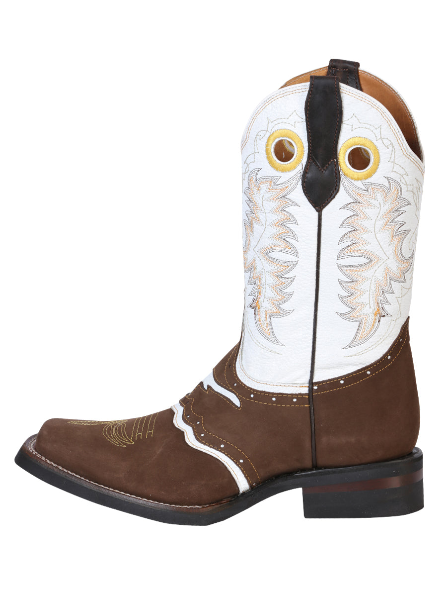 El General Men's Narrow Square Toe Boot - Nubuck Dark Brown Bull 33313
