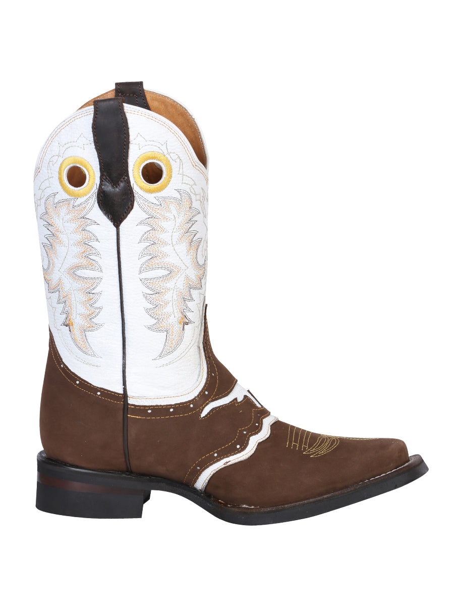 El General Men's Narrow Square Toe Boot - Nubuck Dark Brown Bull 33313