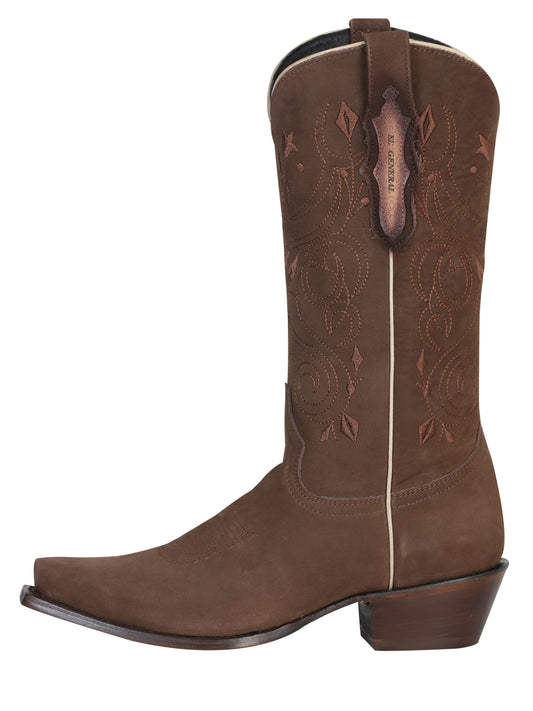 El General Women's Snip Toe Cowboy Boot - Nubuck Camel 34513