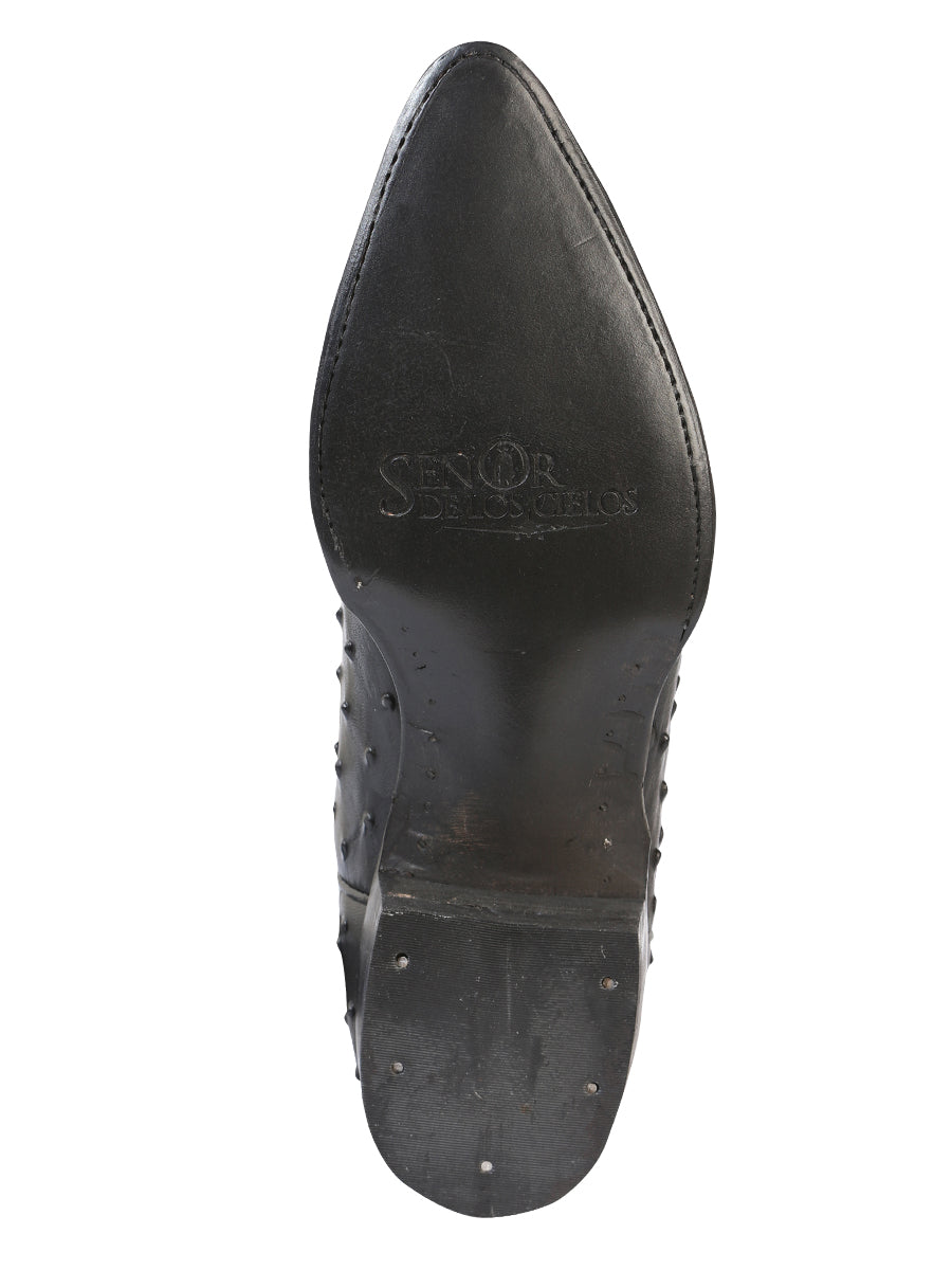 El Señor de los Cielos x El General Men’s Cowboy Boots - Black Ostrich Print 40836