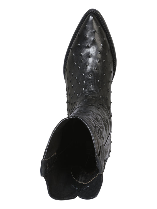 El Señor de los Cielos x El General Men’s Cowboy Boots - Black Ostrich Print 40836