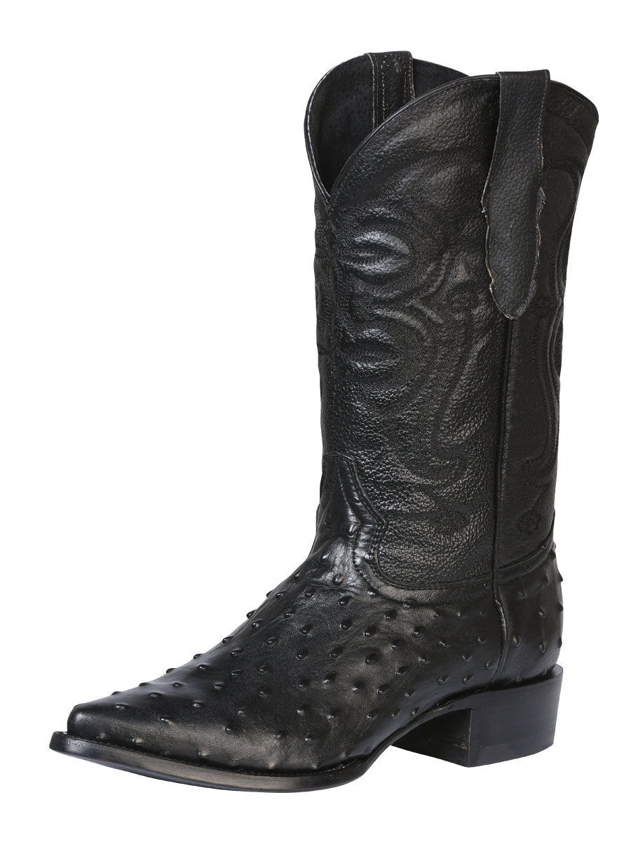 El Señor de los Cielos x El General Men’s Cowboy Boots - Black Ostrich Print 40836
