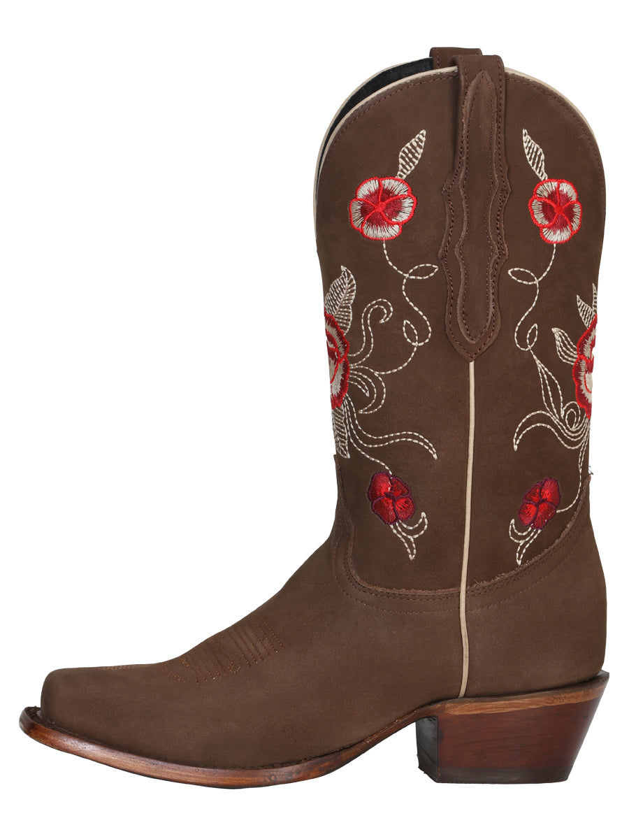 El General Women's Square Toe Cowboy Boot - Nubuck Camel 41784
