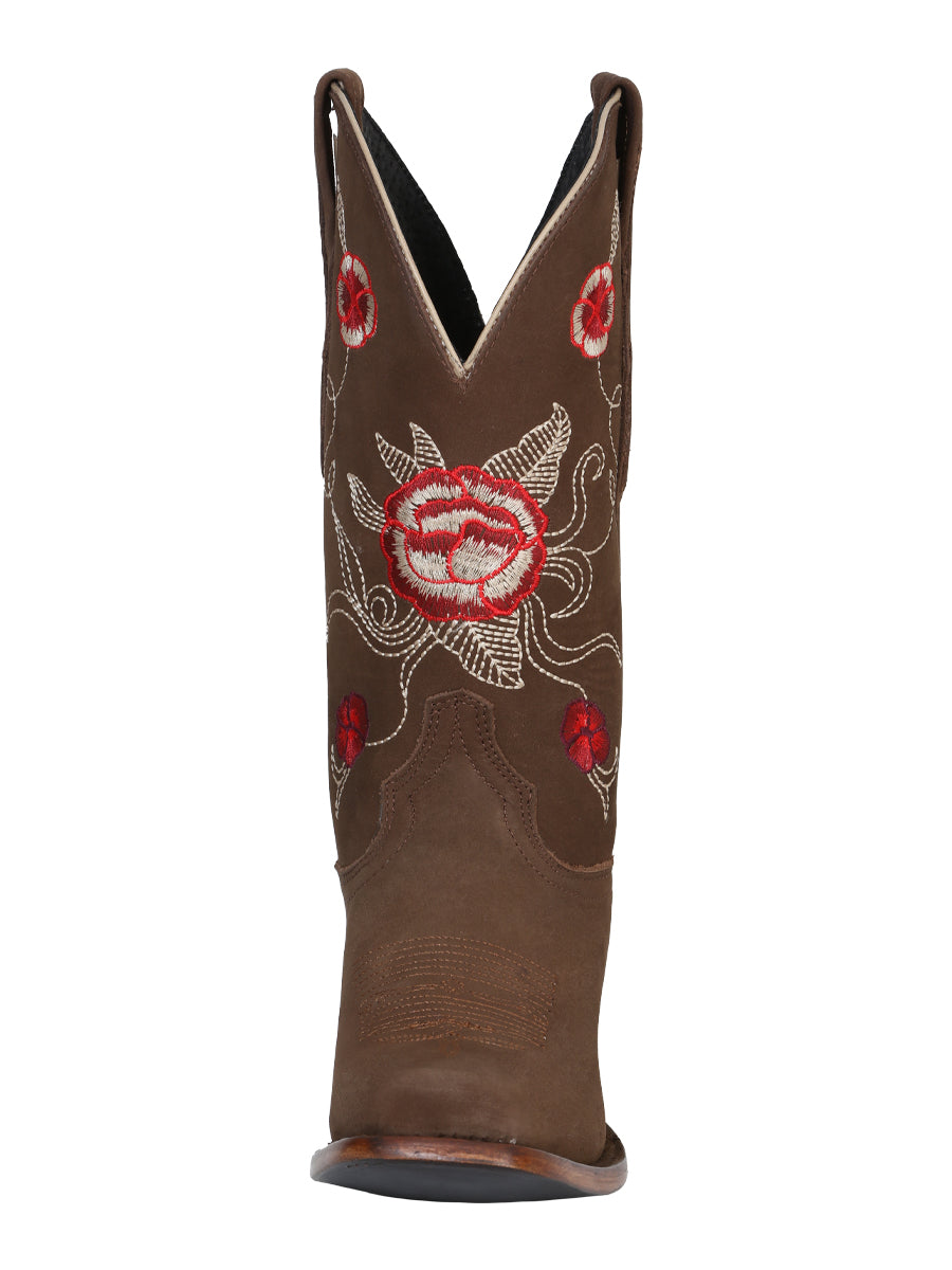 El General Women's Square Toe Cowboy Boot - Nubuck Camel 41784