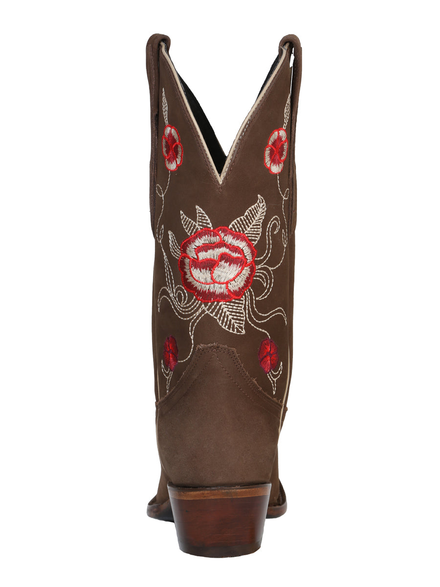 El General Women's Square Toe Cowboy Boot - Nubuck Camel 41784