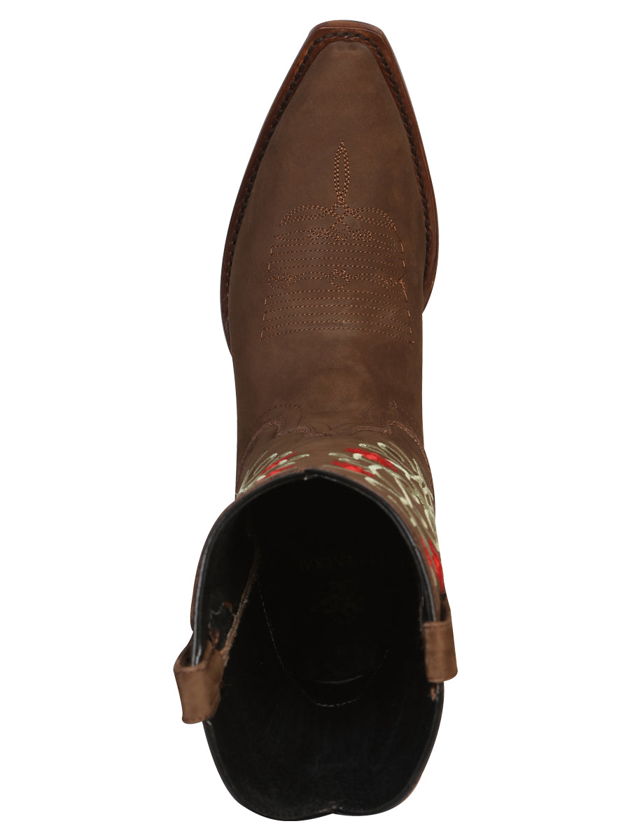 El General Women's Snip Toe Cowboy Boot - Nubuck Brown 41789