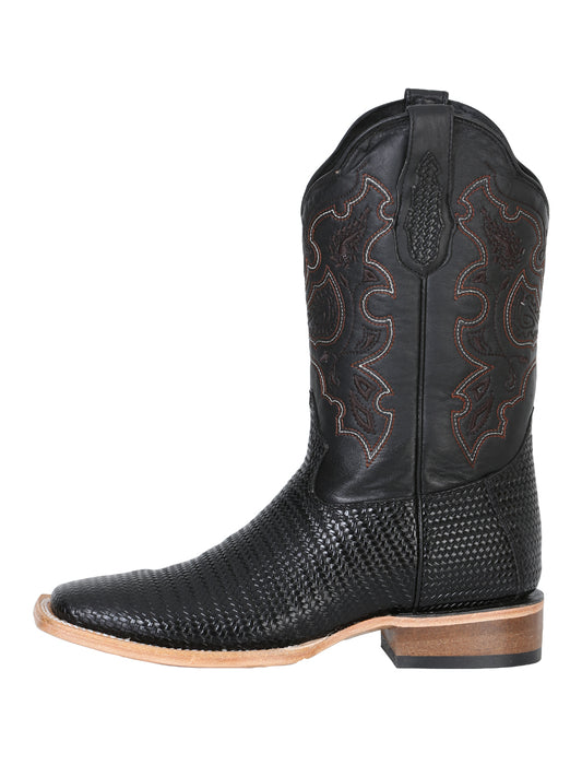 El General Men’s Square Toe Cowboy Boot - Black Lizard Print 41790