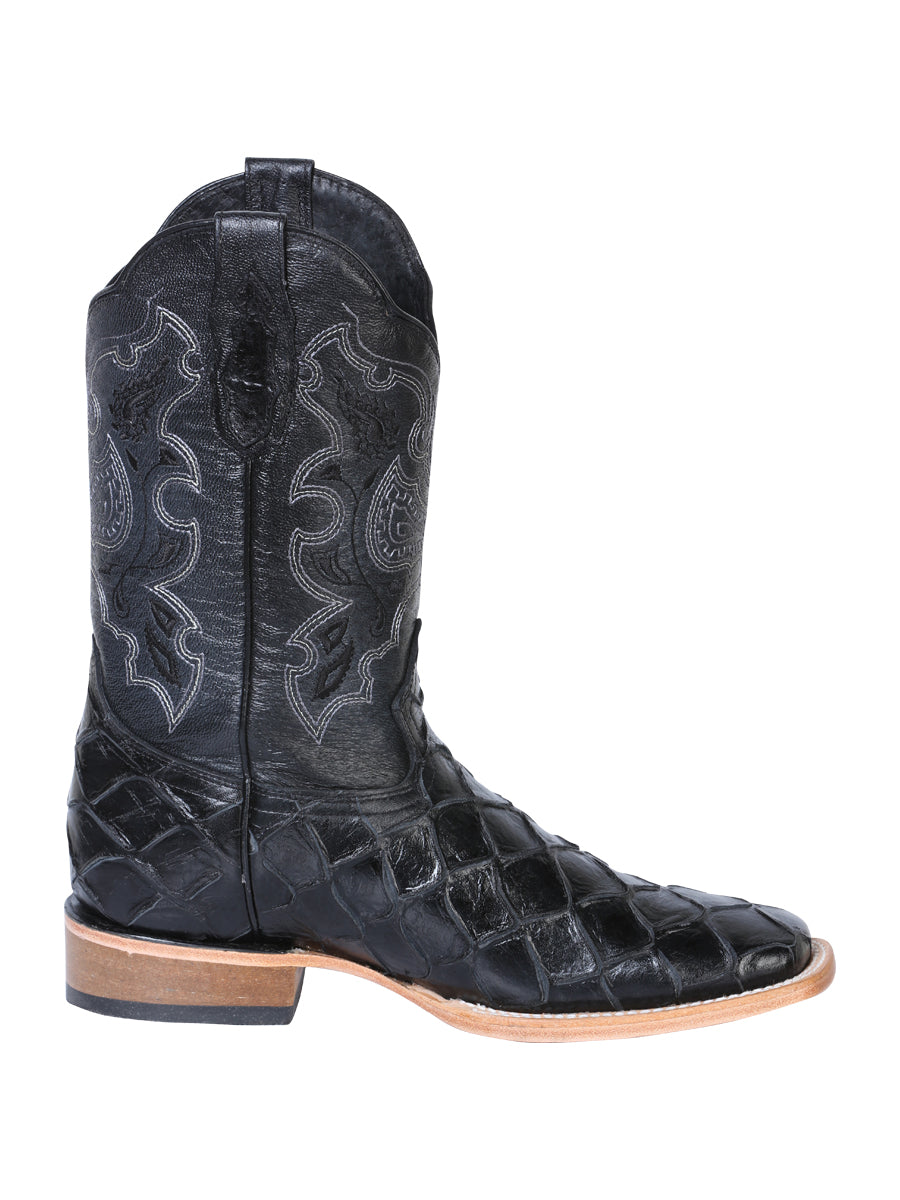 El General Men's Square Toe Cowboy Boot - Black Pirarucu Monster Fish Print 41792