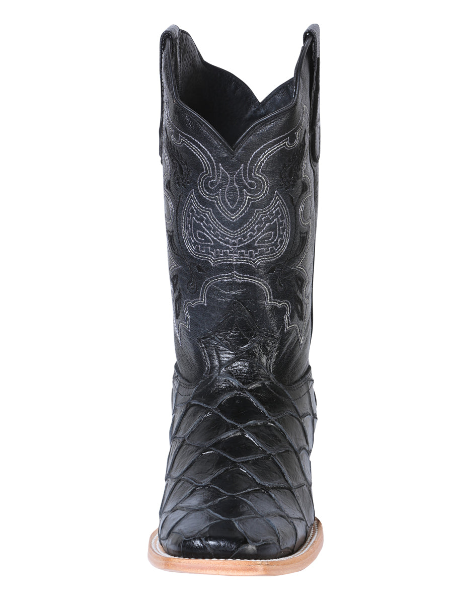 El General Men's Square Toe Cowboy Boot - Black Pirarucu Monster Fish Print 41792