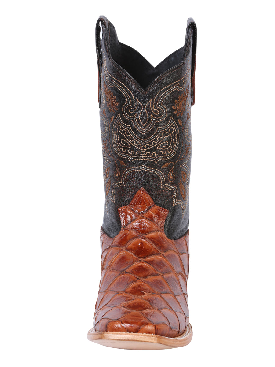 El General Men's Square Toe Cowboy Boot - Cognac Pirarucu Monster Fish Print 41793