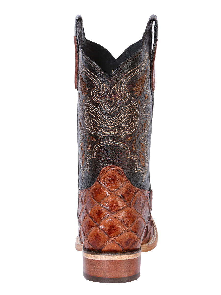El General Men's Square Toe Cowboy Boot - Cognac Pirarucu Monster Fish Print 41793