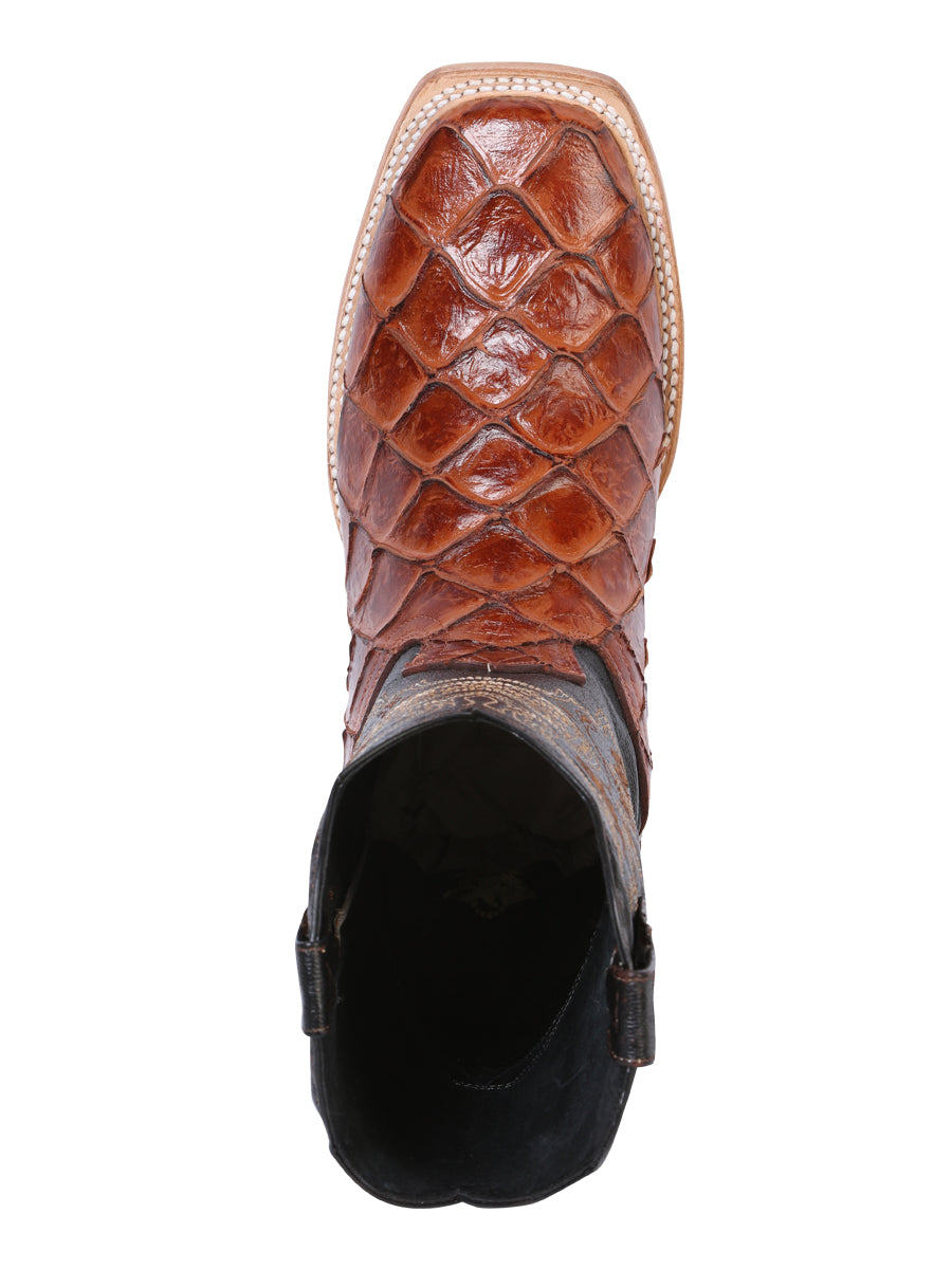 El General Men's Square Toe Cowboy Boot - Cognac Pirarucu Monster Fish Print 41793