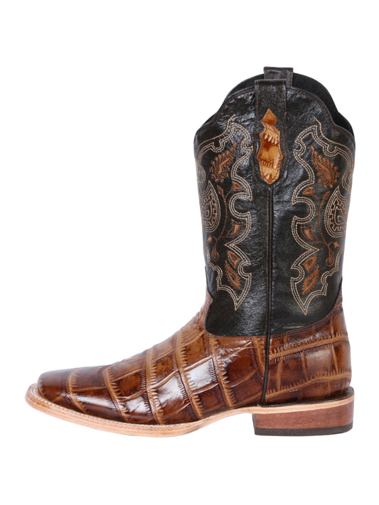 El General Men's Square Toe Cowboy Boot - Brown Caiman Print 41794