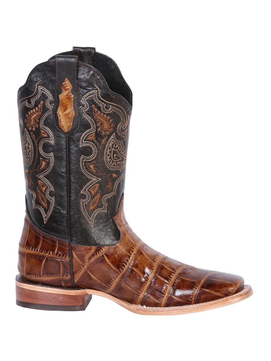 El General Men's Square Toe Cowboy Boot - Brown Caiman Print 41794