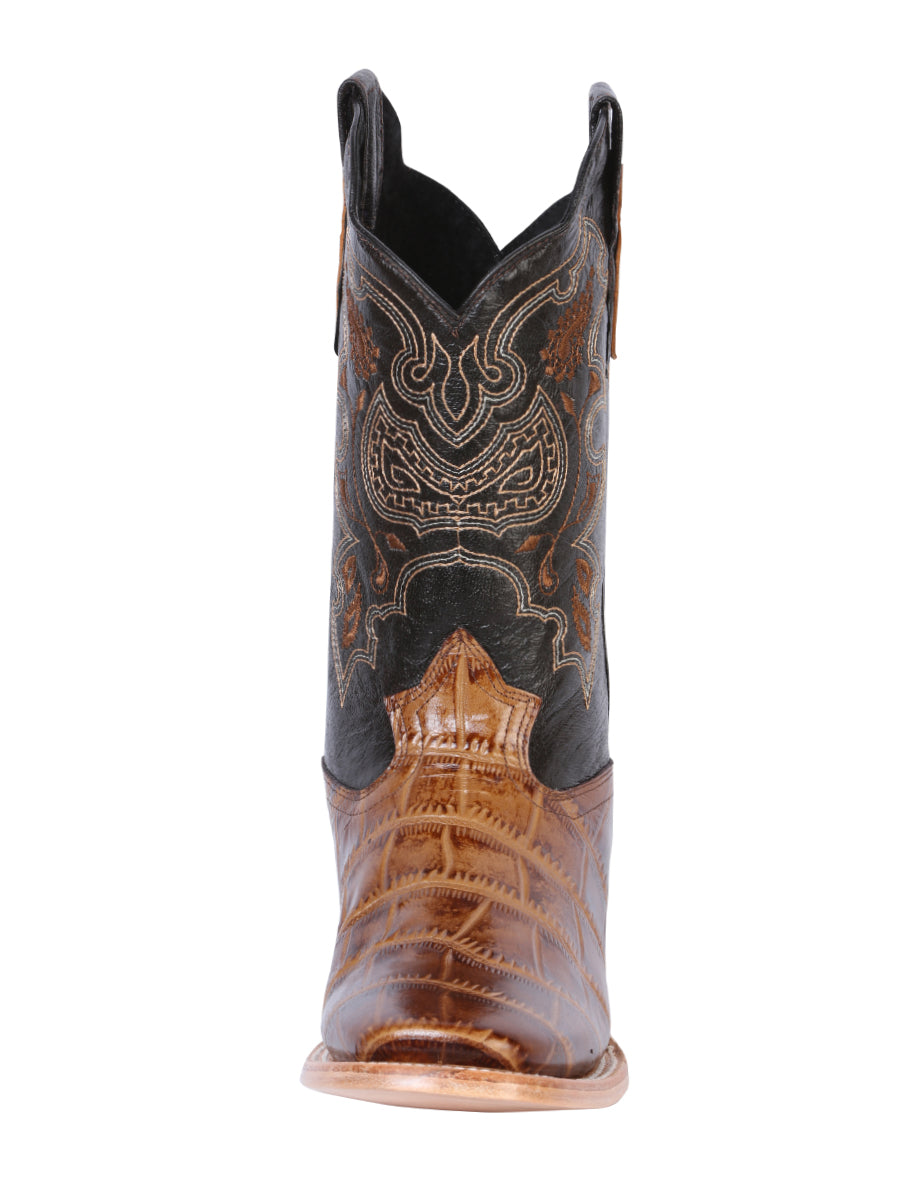 El General Men's Square Toe Cowboy Boot - Brown Caiman Print 41794