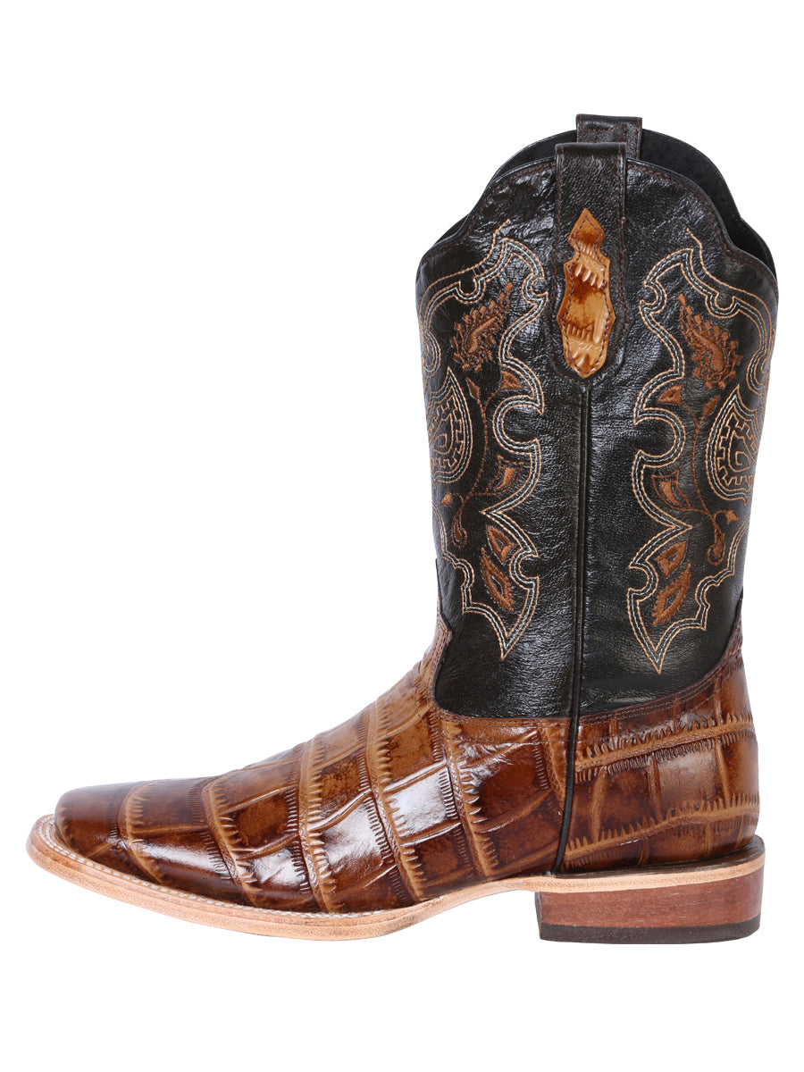 El General Men's Square Toe Cowboy Boot - Brown Caiman Print 41794