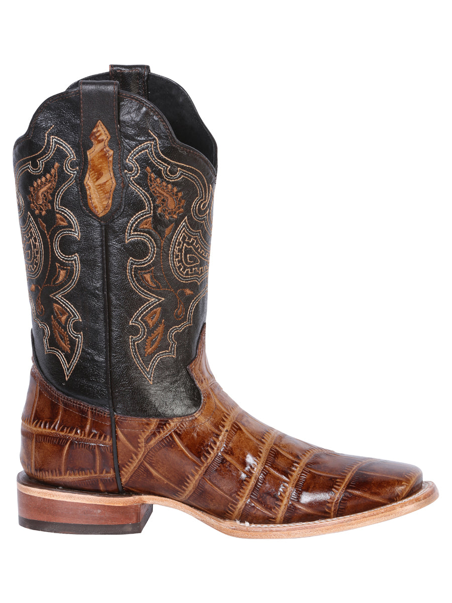 El General Men's Square Toe Cowboy Boot - Brown Caiman Print 41794