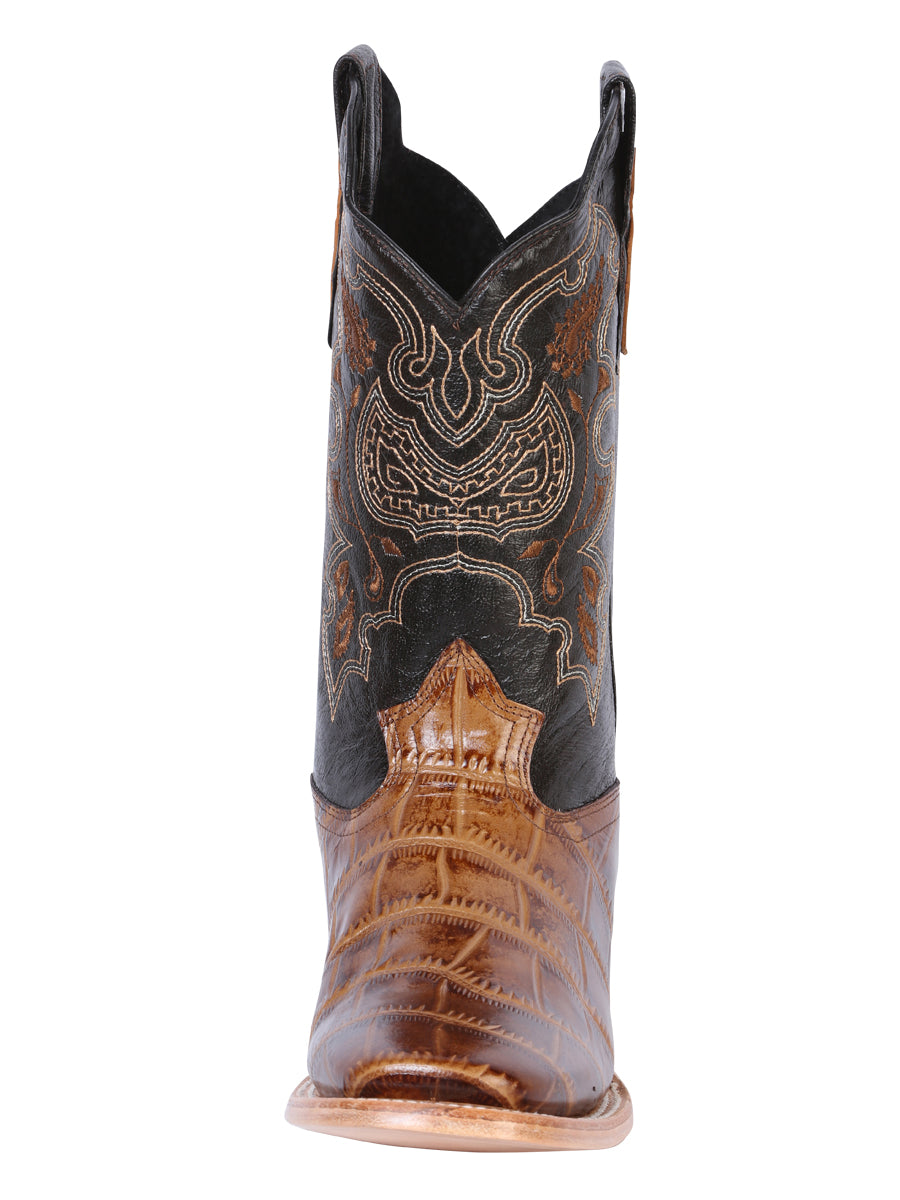 El General Men's Square Toe Cowboy Boot - Brown Caiman Print 41794