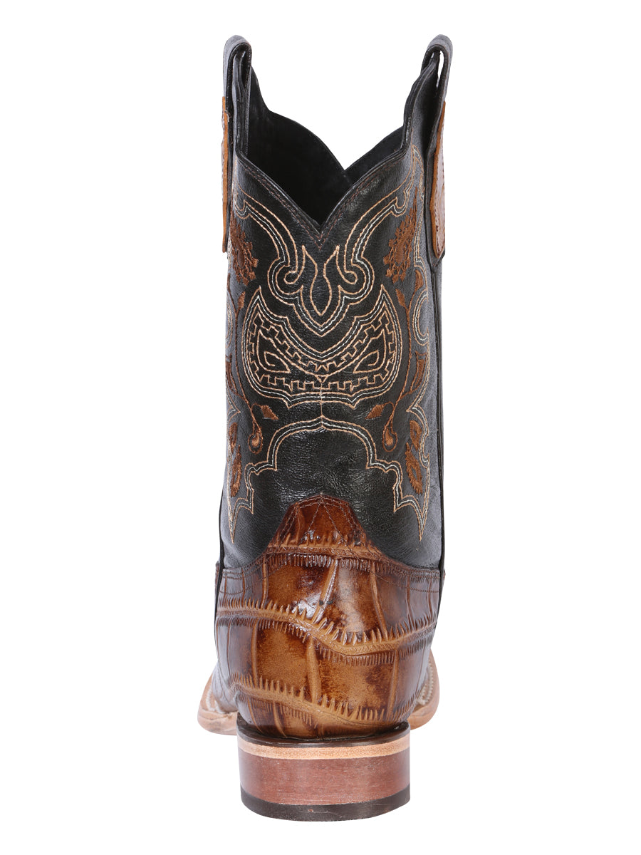 El General Men's Square Toe Cowboy Boot - Brown Caiman Print 41794