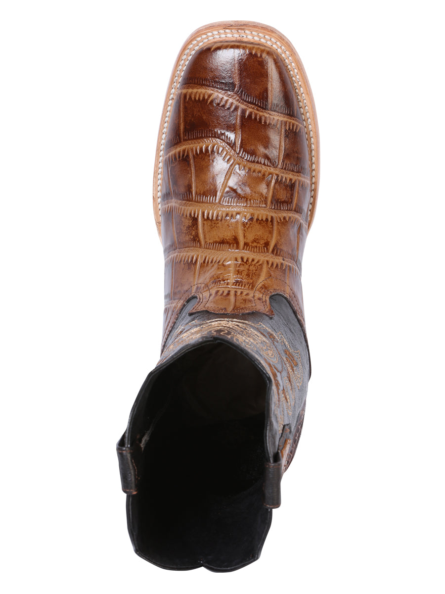 El General Men's Square Toe Cowboy Boot - Brown Caiman Print 41794