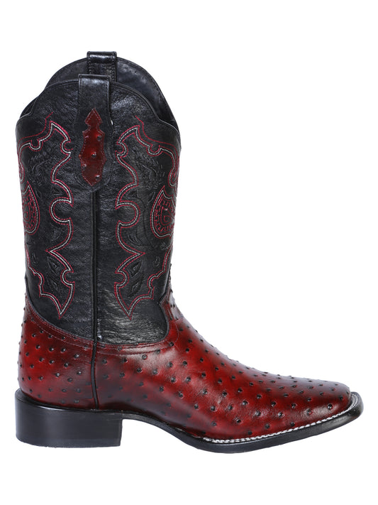 El General Men's Square Toe Cowboy Boot - Burgundy Ostrich Print 41901