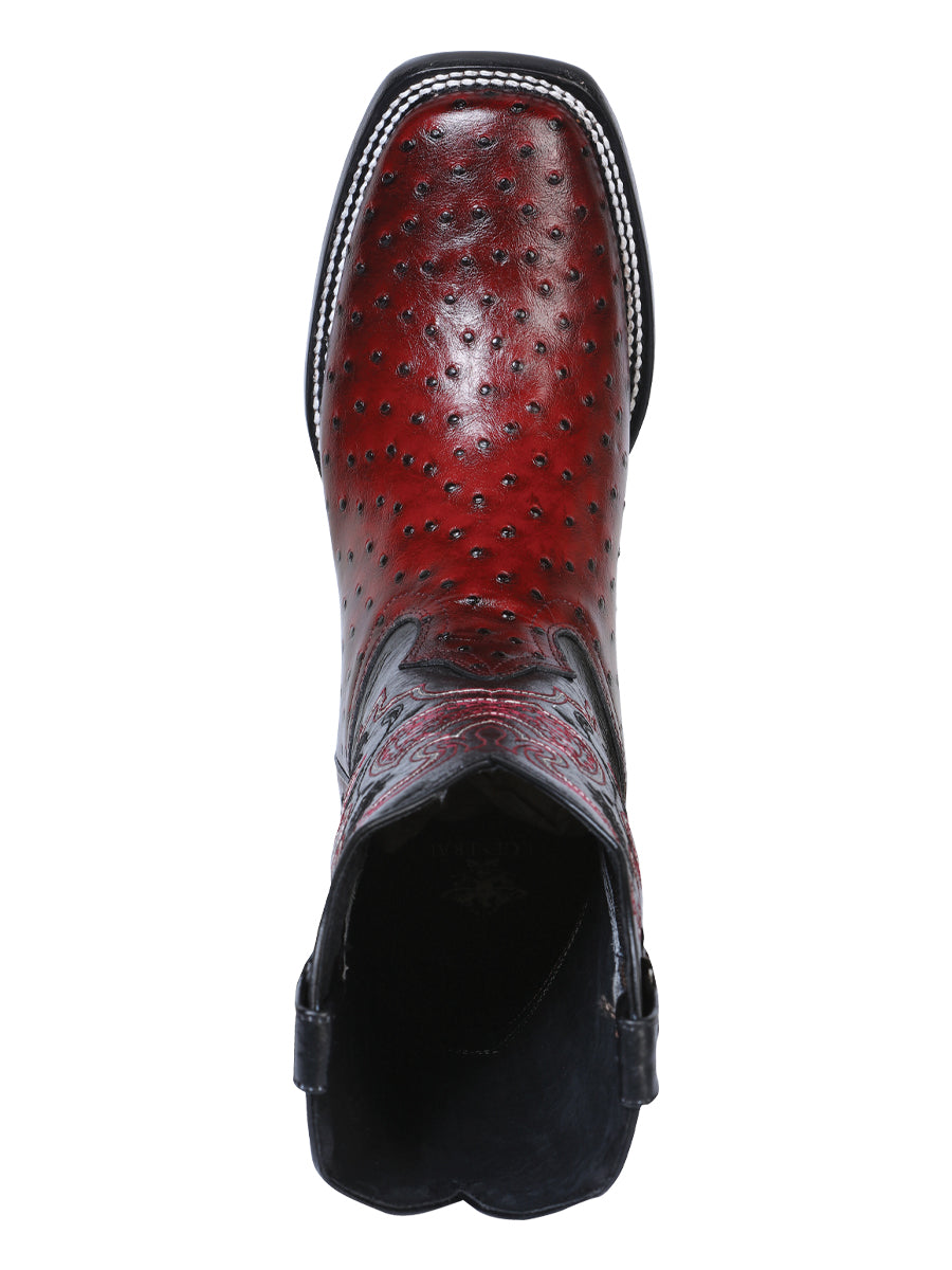 El General Men's Square Toe Cowboy Boot - Burgundy Ostrich Print 41901