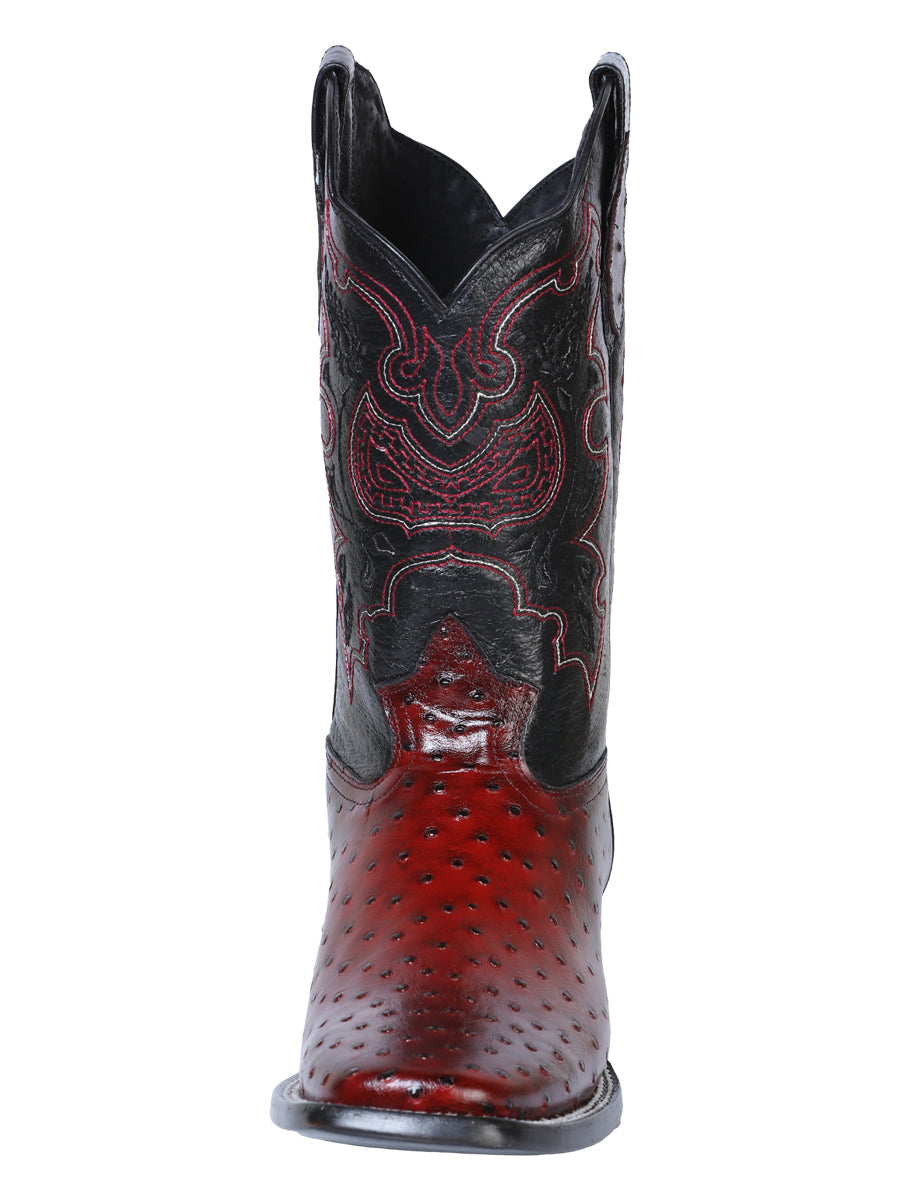 El General Men's Square Toe Cowboy Boot - Burgundy Ostrich Print 41901