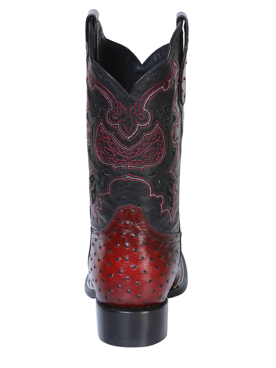 El General Men's Square Toe Cowboy Boot - Burgundy Ostrich Print 41901