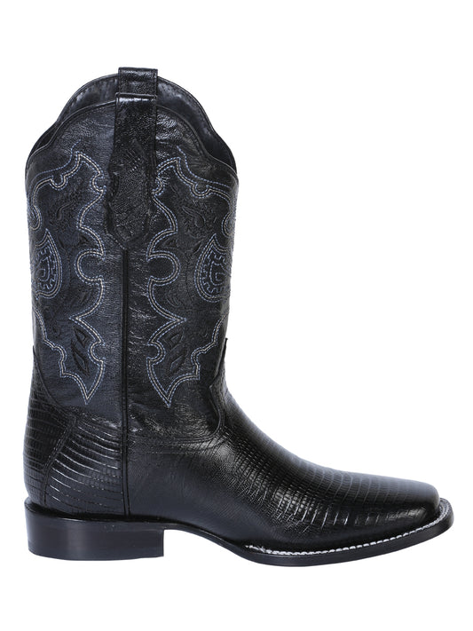 El General Men's Square Toe Cowboy Boot - Black Lizard Print 41904