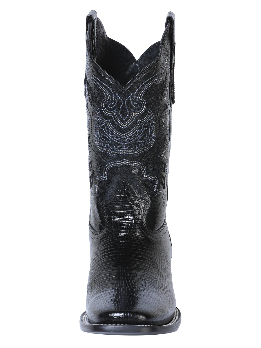 El General Men's Square Toe Cowboy Boot - Black Lizard Print 41904