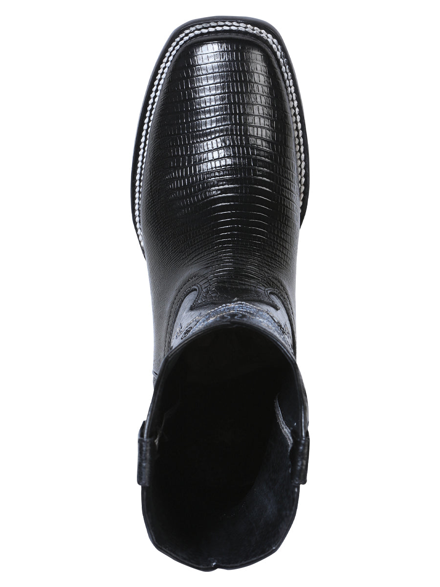 El General Men's Square Toe Cowboy Boot - Black Lizard Print 41904