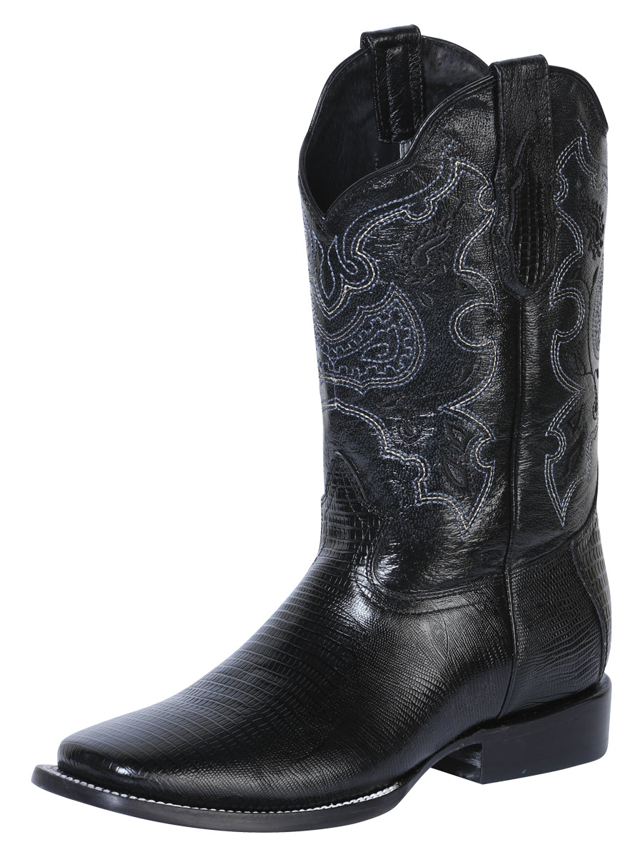 El General Men's Square Toe Cowboy Boot - Black Lizard Print 41904