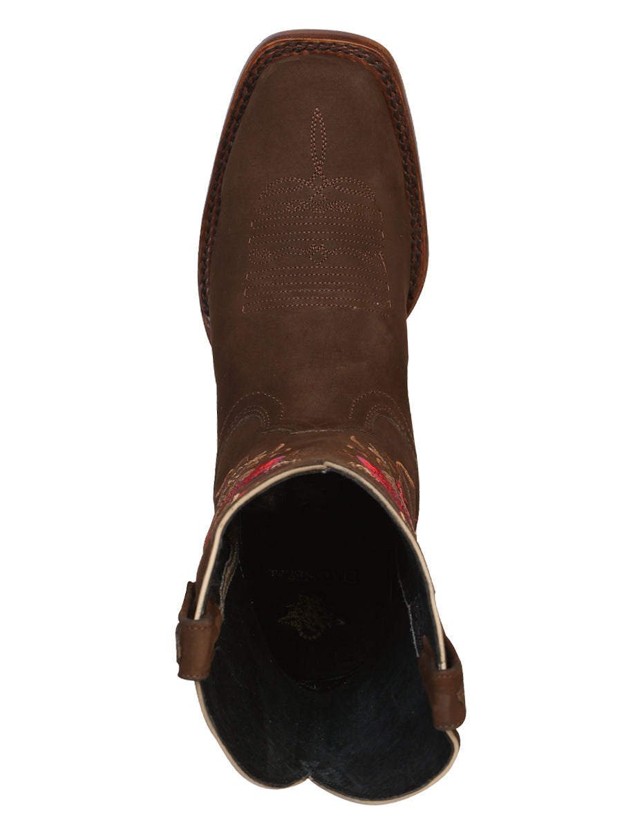 El General Women's Square Toe Cowboy Boot - Suede Brown 42025