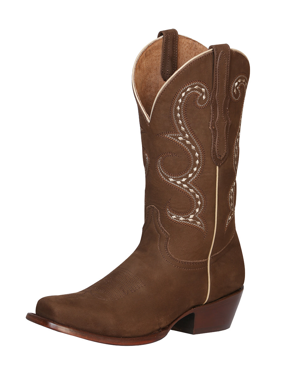 El General Women's Square Toe Cowboy Boot - Suede Brown 42192