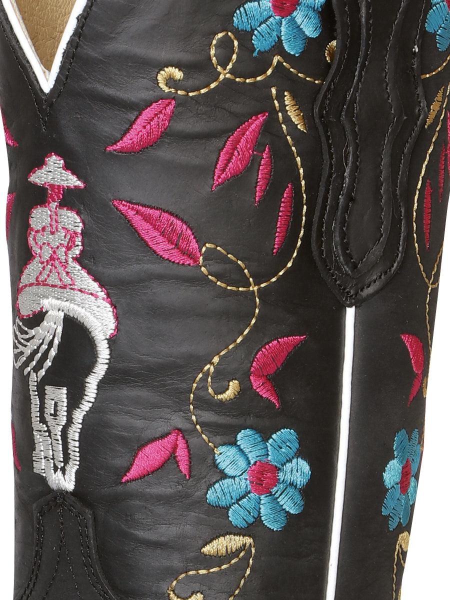 El General Women's Square Toe Cowboy Boot- Crazy Black 42976