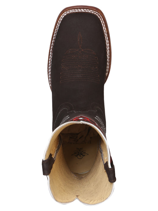 El General Women's Square Toe Cowboy Boot- Suede Dark Brown 42978