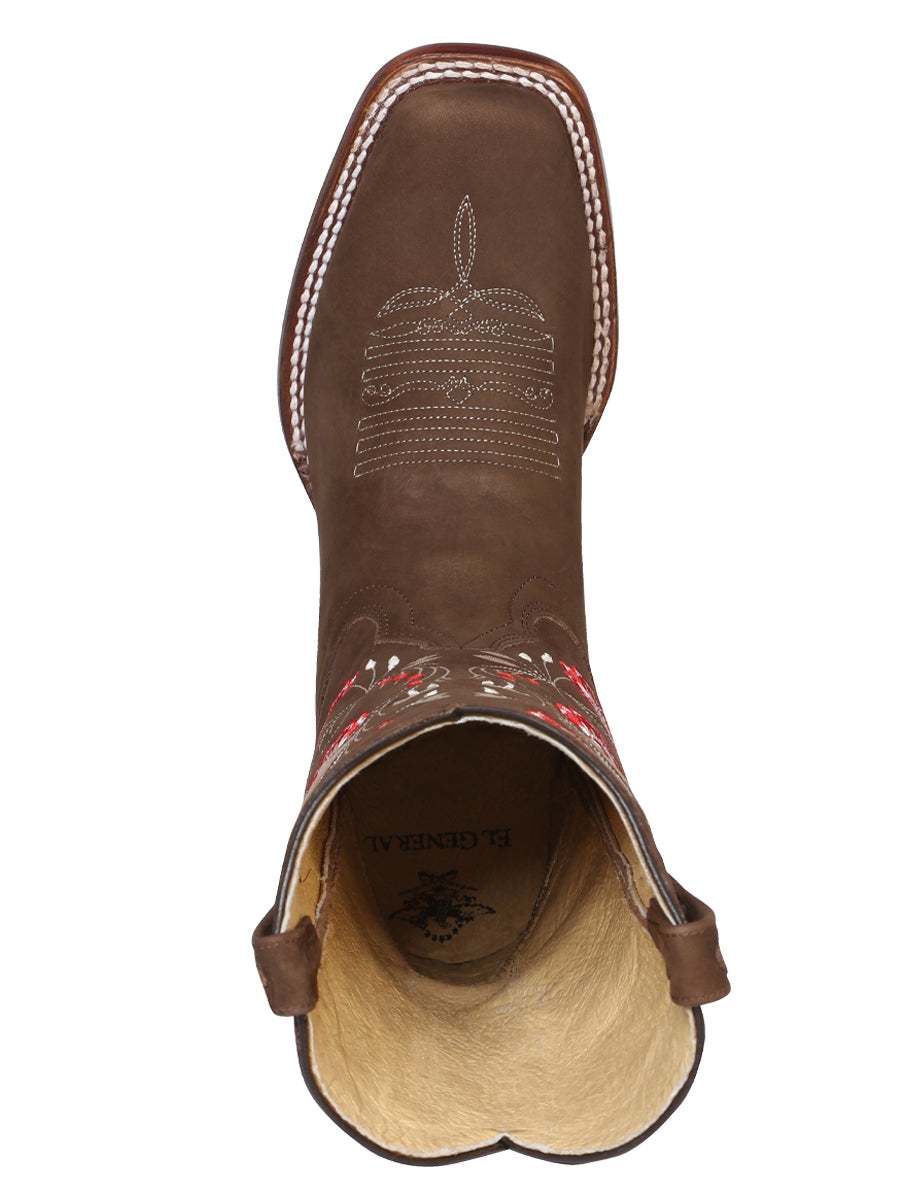 El General Women's Square Toe Cowboy Boot - Suede Brown 42984