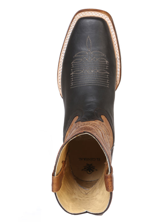 El General Men's Square Toe Cowboy Boot - Crazy - Dark Brown 42996