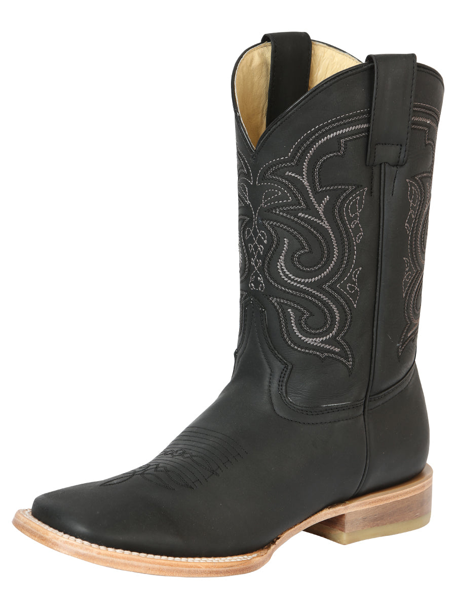 El General Men's Square Toe Cowboy Boot - Crazy Leather - Black 43534