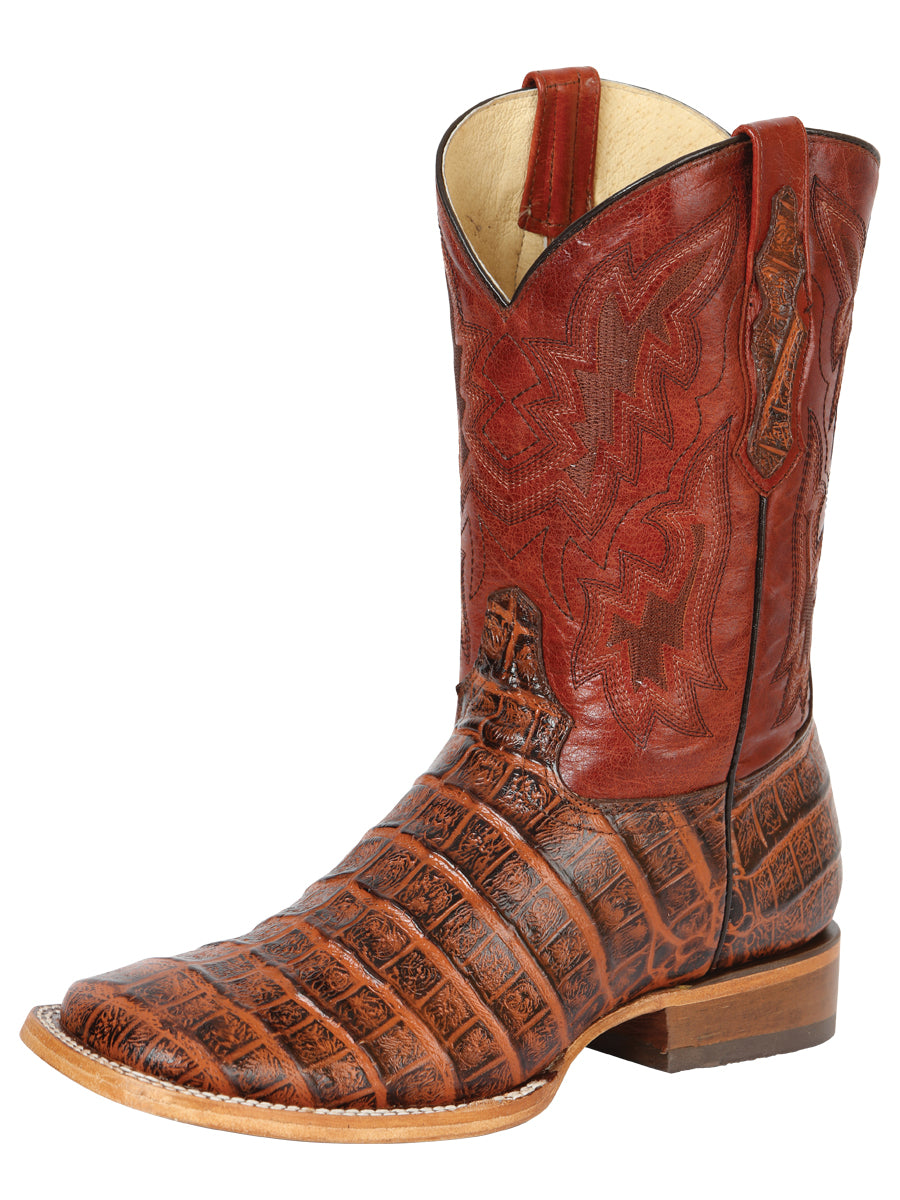 100 Años x El General Men's Square Toe Cowboy Boot - Brandy Caiman Belly Print 43630