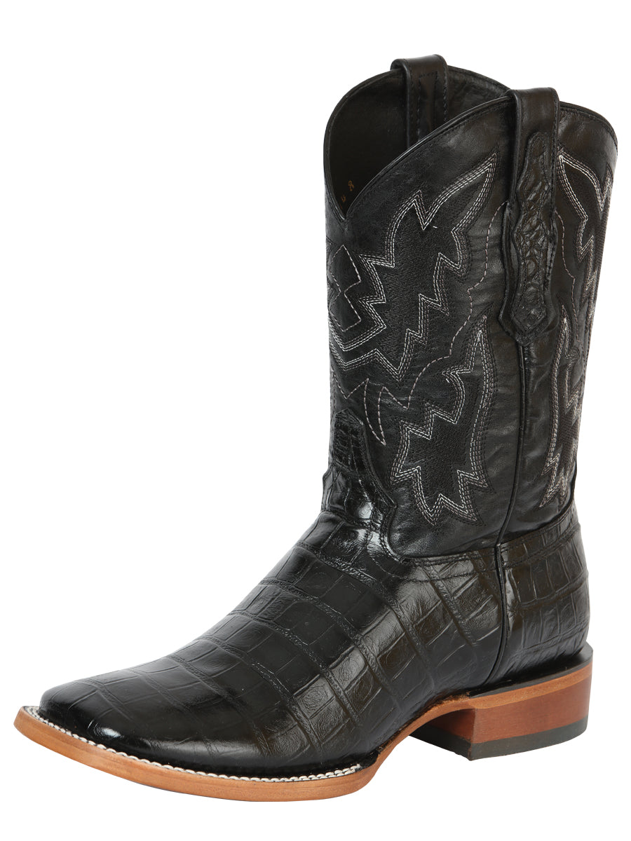 100 Años x El General Men's Square Toe Cowboy Boot- Black Caiman Belly Print 43633